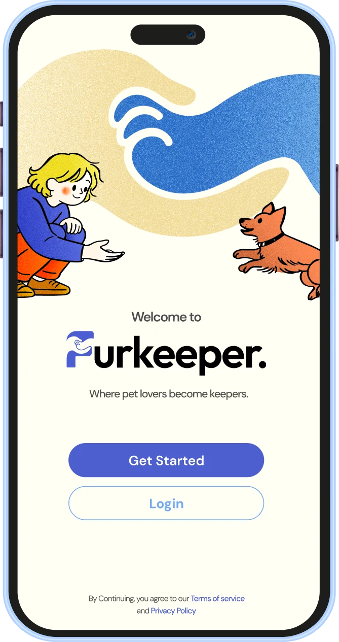 The Furkeeper app welcome screen: where pet lovers become keepers.